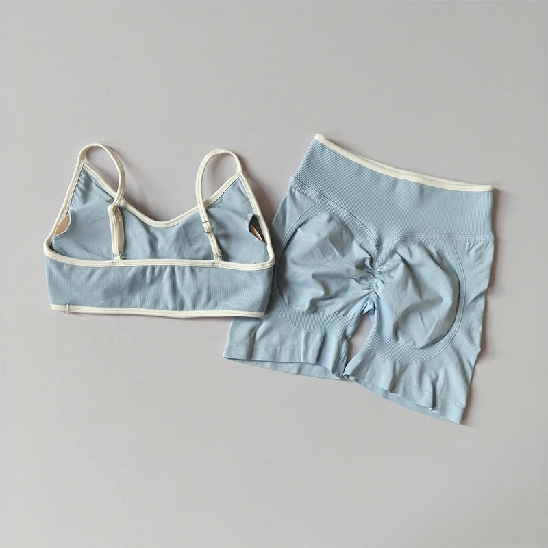 2-TEILIGER Yoga-Anzug Nahtlos mit Brustpolster Enge Sport-BHs und High-Waist-Shorts zum Draußen Tragen, Laufen, Training, Fitness, Yoga-Set