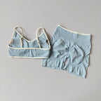 2-TEILIGER Yoga-Anzug Nahtlos mit Brustpolster Enge Sport-BHs und High-Waist-Shorts zum Draußen Tragen, Laufen, Training, Fitness, Yoga-Set