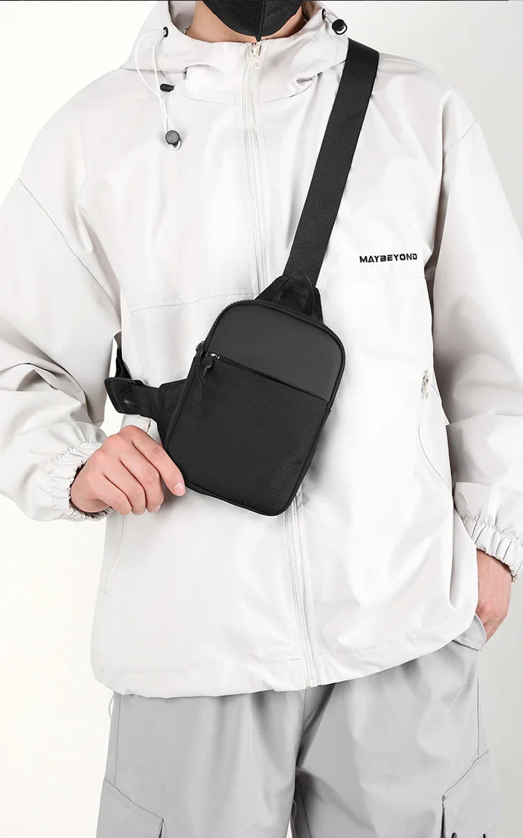 Men Waterproof Sling Chest Pack Fashion Small Black Crossbody Shoulder Zipper Bag Travel Workout Handbag Messanger Bag for Men