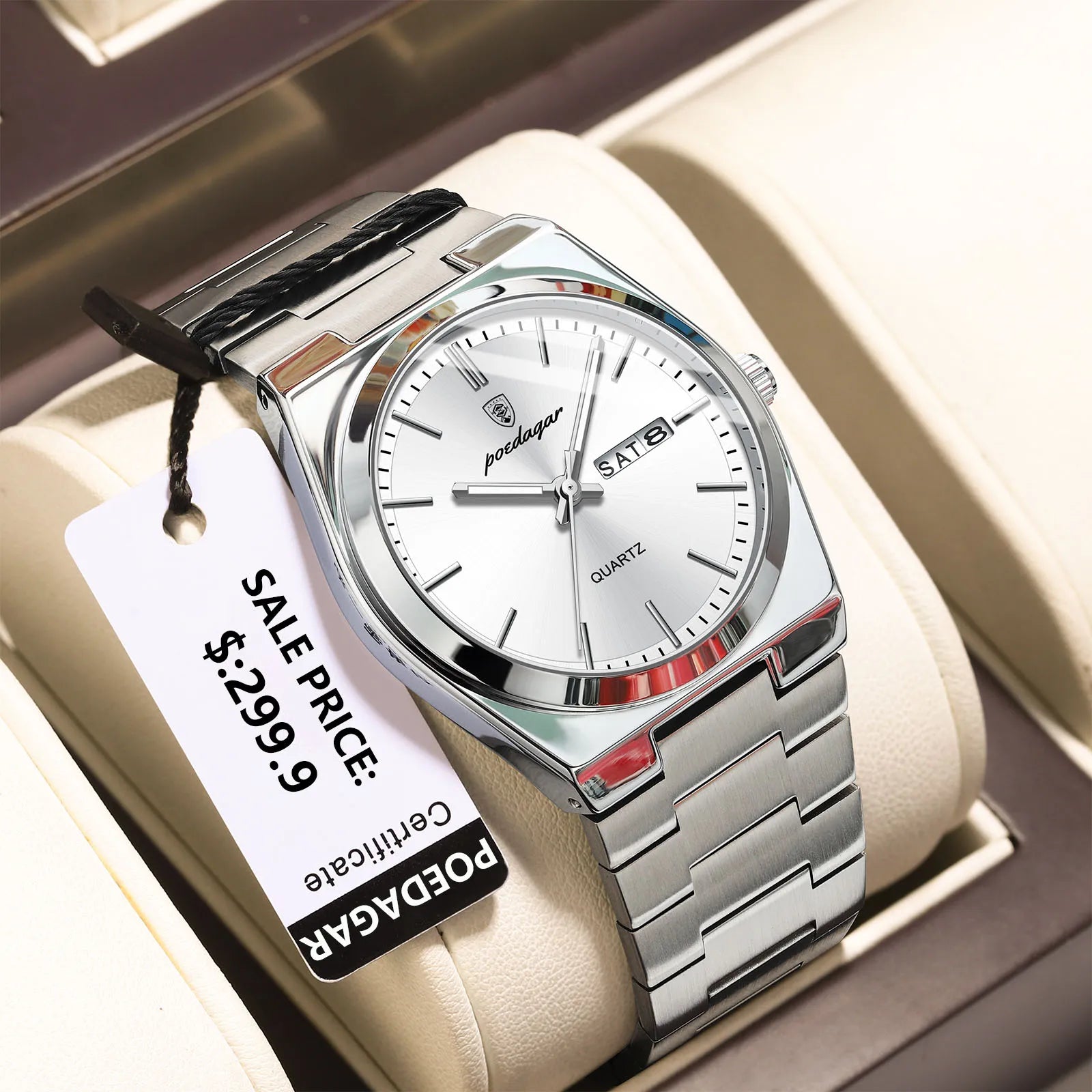 POEDAGAR Luxus Herrenuhren Wasserdicht Leuchtende Datumsanzeige Wochentag Herrenuhr Edelstahl Casual Mode Quarz Herren Armbanduhr Reloj