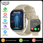 LIGE 2026 Neue KI-Gesundheitsdiagnose Smartwatch Blutfett Harnsäure Bluetooth-Anruf Blutdruck Gesundheits-Smartwatch Herren Damen
