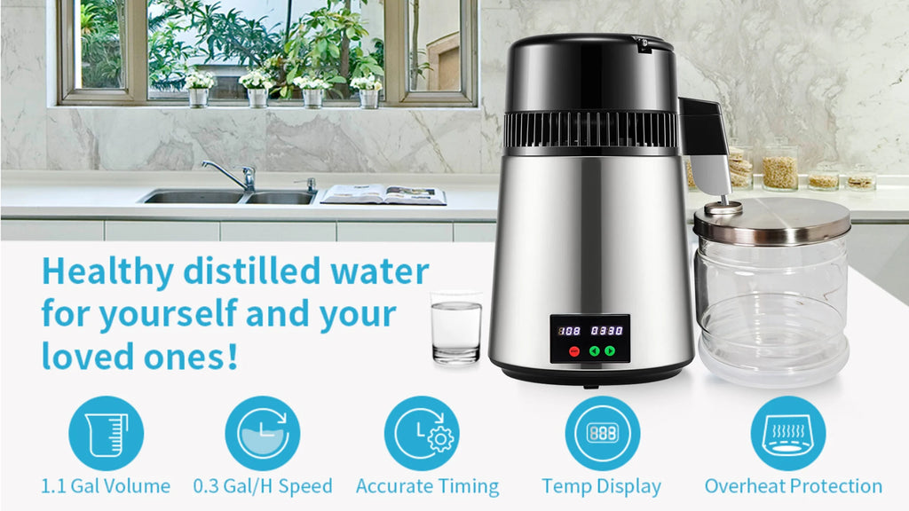 750W 4L Wasser-Destilliergerät Haushalt Destilliertes Reinwassergerät Destillationsreiniger Filter Edelstahl Wasserfilter