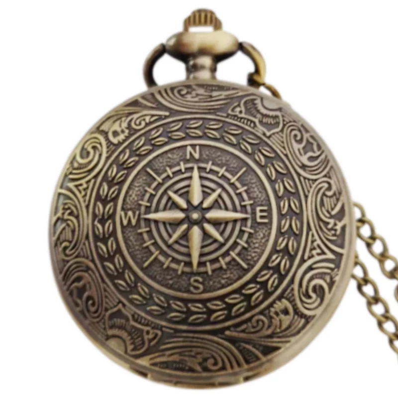 Retro Charm Neutral Fashion Compass Engraved Quartz Pocket Watch Steampunk Men's and Women's Necklace Pendant Gift Hauptbild