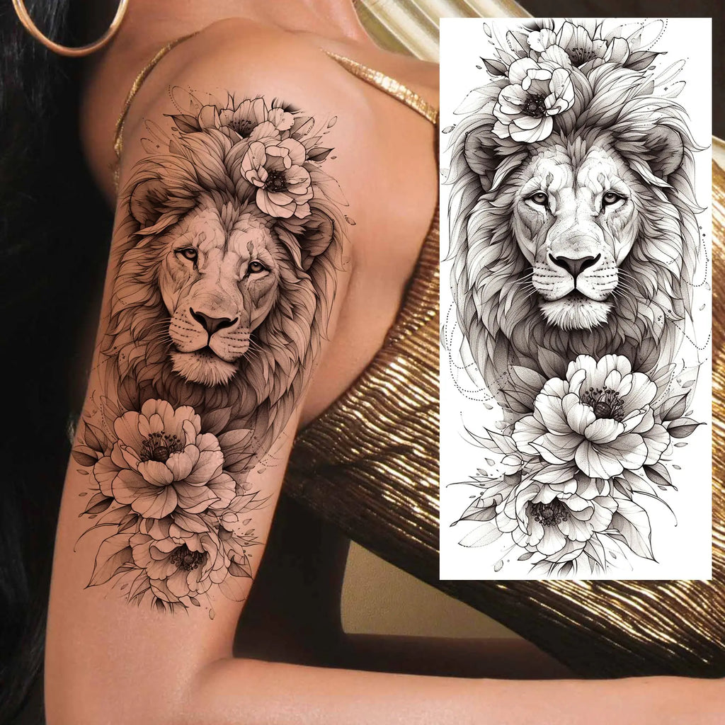 1 Blatt einzigartige Aquarell-Löwe-Tiger-Tier-Temporäre Tattoos langanhaltend wasserdicht Fuchs Eule gefälschter Tattoo-Aufkleber Körperkunst Tattoo