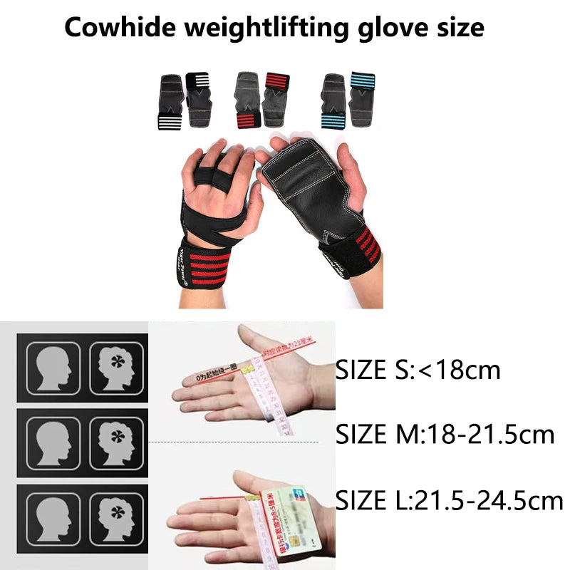 Rindsleder Gewichtheber-Handschuhe 3 Farben Fitnessstudio Anti-Rutsch-Griffe Pads Kreuzheben Gürtel Crossfit Workout Crossfit Handflächenschutz Fitness