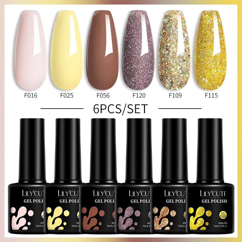 LILYCUTE 7ML 6PCS Neon Gel Nagellack Set fluoreszierend Farbwechsel Semi Permanent Soak Off Maniküre-Kit Nail Art Gel