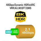 8K HDMI-Flachkabel 48 Gbit/s High Speed 8K60 4K120 144Hz Geflochtenes HDMI 2.1 Kabel 3D eARC HDCP 2.2&2.3 Kompatibel mit Roku TV/PS5