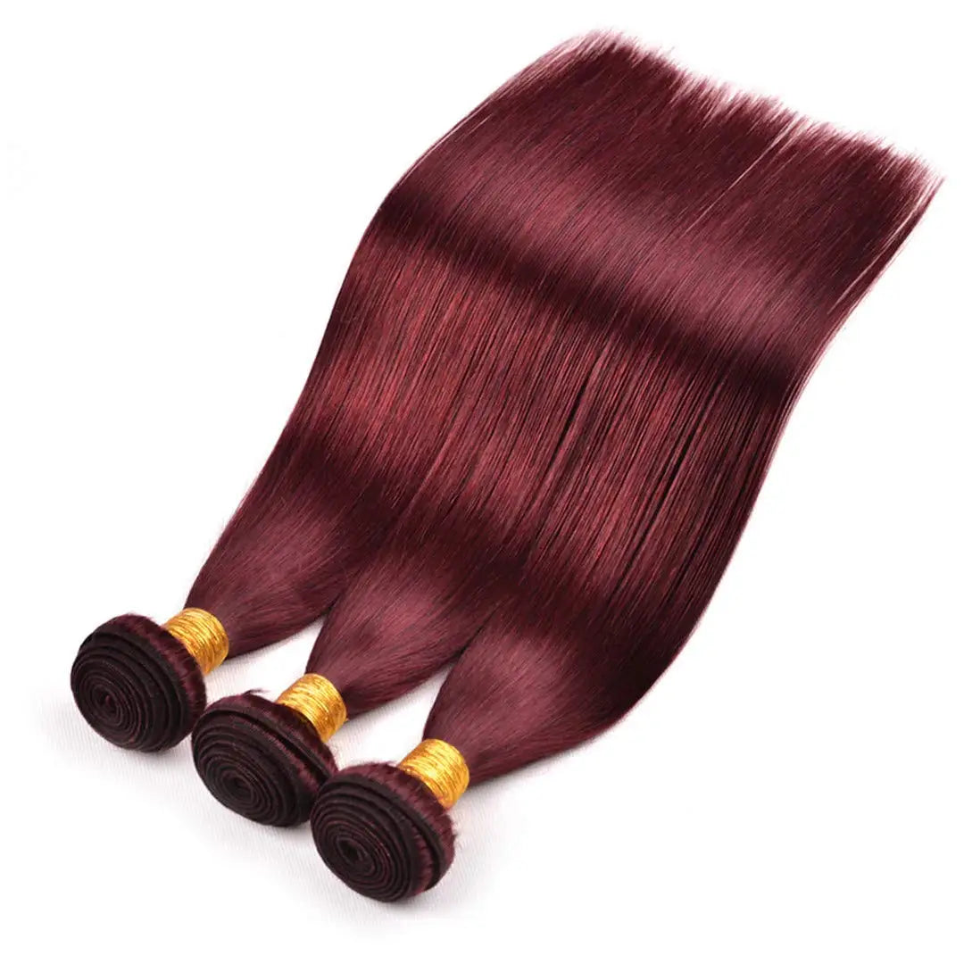 Weinrot #99J Remy Echthaar Weave 16-28 Zoll lang, seidig glatt, unbehandeltes reines brasilianisches Haar, Haartressen-Extensions für Frauen