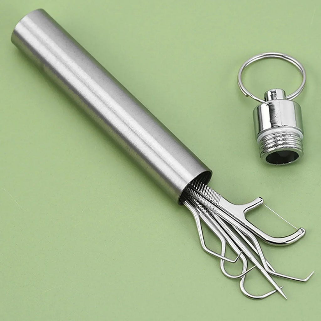 Edelstahl-Zahnstocher-Set, wiederverwendbar, Zahnreinigungs- und Zahnsteinentfernungs-Tool, tragbarer Zahnreiniger für die Mundhygiene