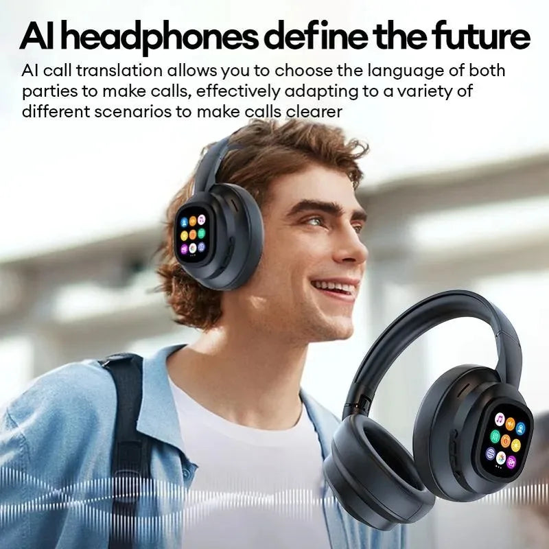 AI LCD Touchscreen Shock Bass Headsets HIFI Sound Kabellose Bluetooth-Kopfhörer ANC Geräuschunterdrückung Gamer-Ohrhörer mit Mikrofon