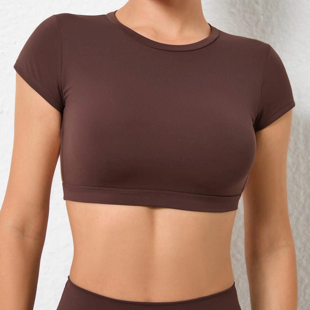 Hearuisavy Sommer Personalisierbare Sportshirts Workout Sportbekleidung Rückenloses Yoga-Kleidungsstück Brustpolster Sport Crop Tops Gym Top Damen
