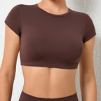 Hearuisavy Sommer Personalisierbare Sportshirts Workout Sportbekleidung Rückenloses Yoga-Kleidungsstück Brustpolster Sport Crop Tops Gym Top Damen