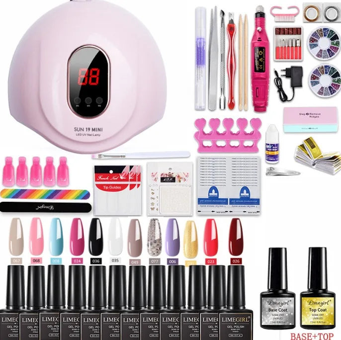 20-Farben-Nageldesign-Set mit LED-Licht, Nagelfeile, Poliermaschine, Glitzer-Diamant-Werkzeugset für den professionellen und privaten Gebrauch