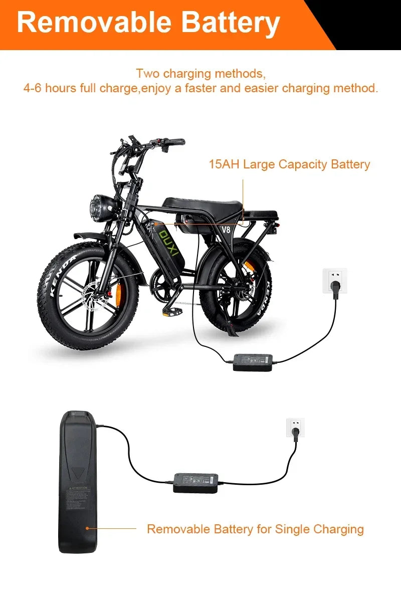 Hochwertiges Elektromotorrad, 750-W-Motor, 48-V-15-Ah-Akku, kann als Transportmittel und Offroad-E-Bike verwendet werden