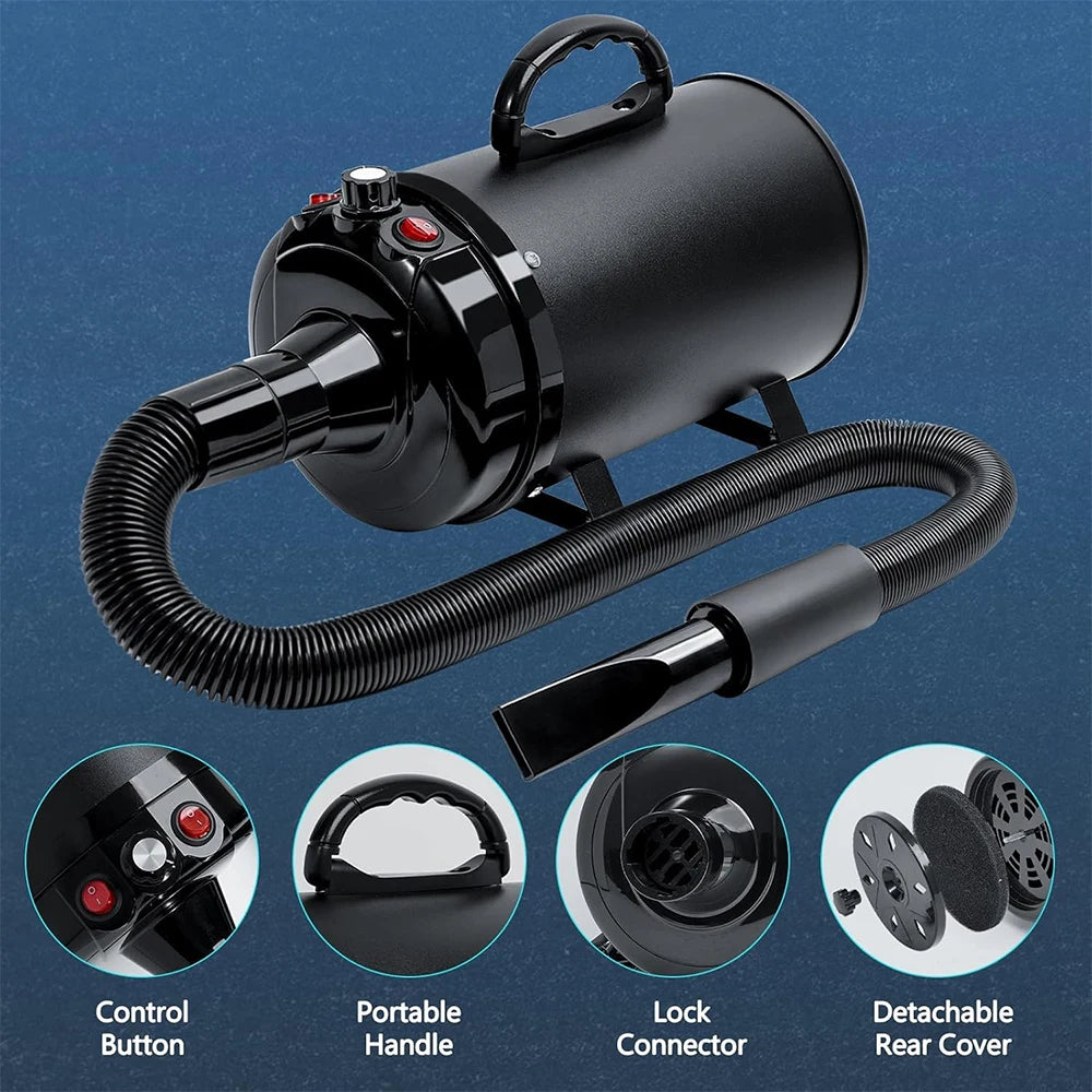 Podofo 5.2HP/ 2800W Hochgeschwindigkeits-Hundeföhn, einstellbare Temperatur und Geschwindigkeit, Haustierfön mit 4 Düsen und Kamm für die Tierhaarpflege