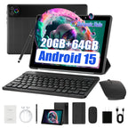 URAO Android 15 Tablet 10,1 Zoll 20GB RAM 64GB ROM 5-Kern Dual Kamera Tablets PC Set Tastatur/Hülle/Maus/Stylus/Kopfhörer