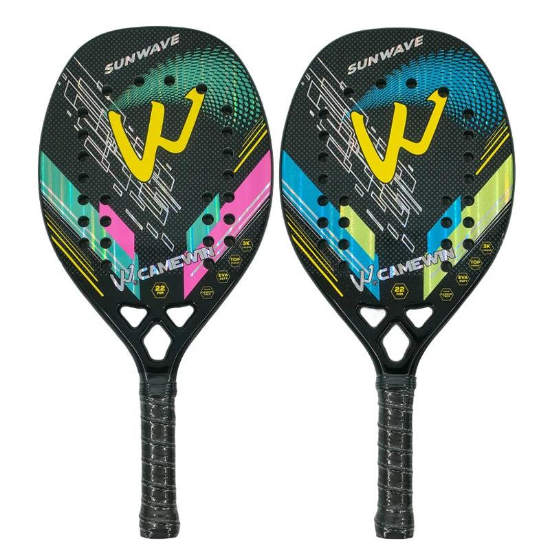 Camewin 3K Beach Tennisschläger Vollcarbon Raue Oberfläche Outdoor-Sport-Schläger für Herren Damen Erwachsene Seniorenspieler 2024 Neu