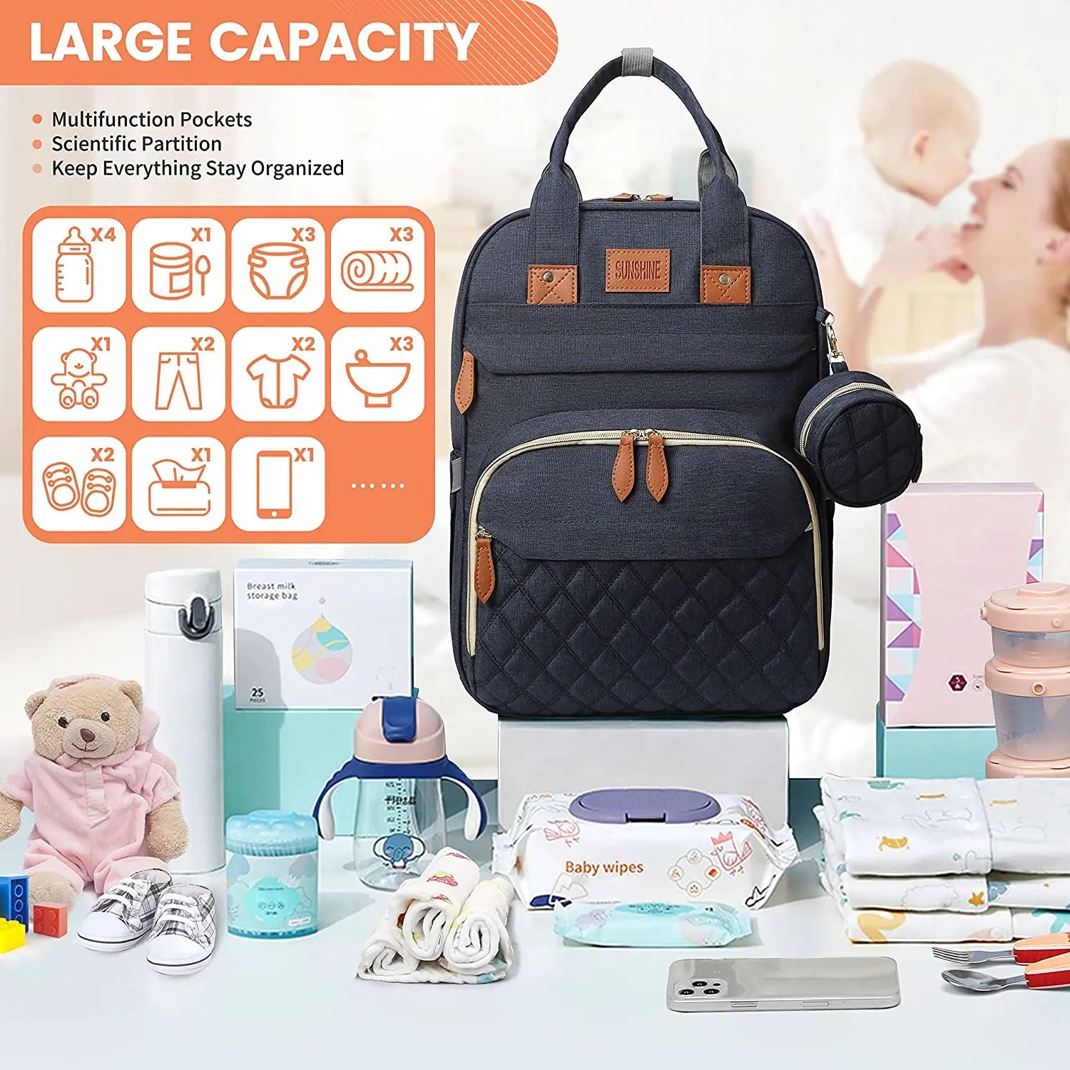 3-in-1-Wickeltaschen-Rucksack, faltbares Babybett, wasserdichte Reisetasche mit USB-Ladefunktion, Wickeltaschen-Rucksack mit Wickelbett, 3 Typen