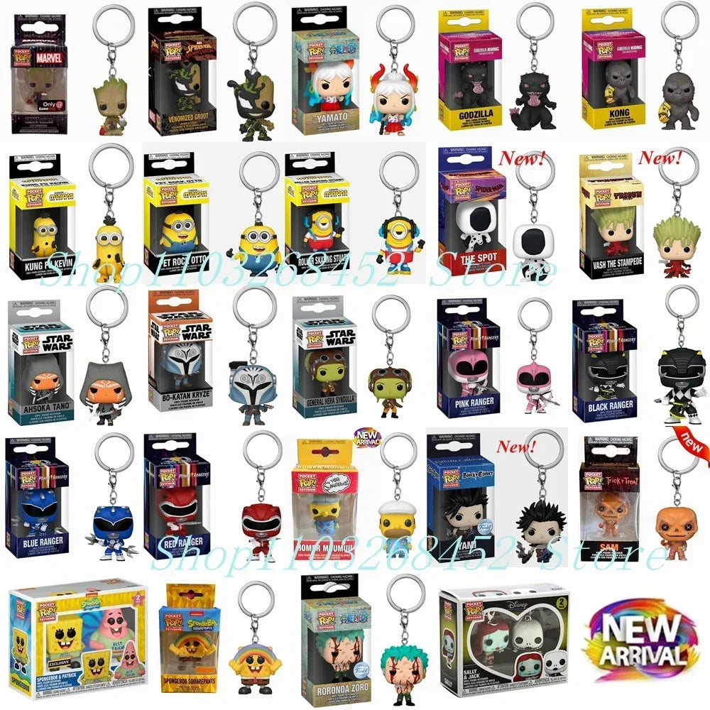 2026 Funko Schlüsselanhänger Ranger Rot Blau Pink Minion Kevin Otto Stuart Spider Spot Vash Ahsoka Inuyasha Homer Sam Sally Figuren Spielzeug