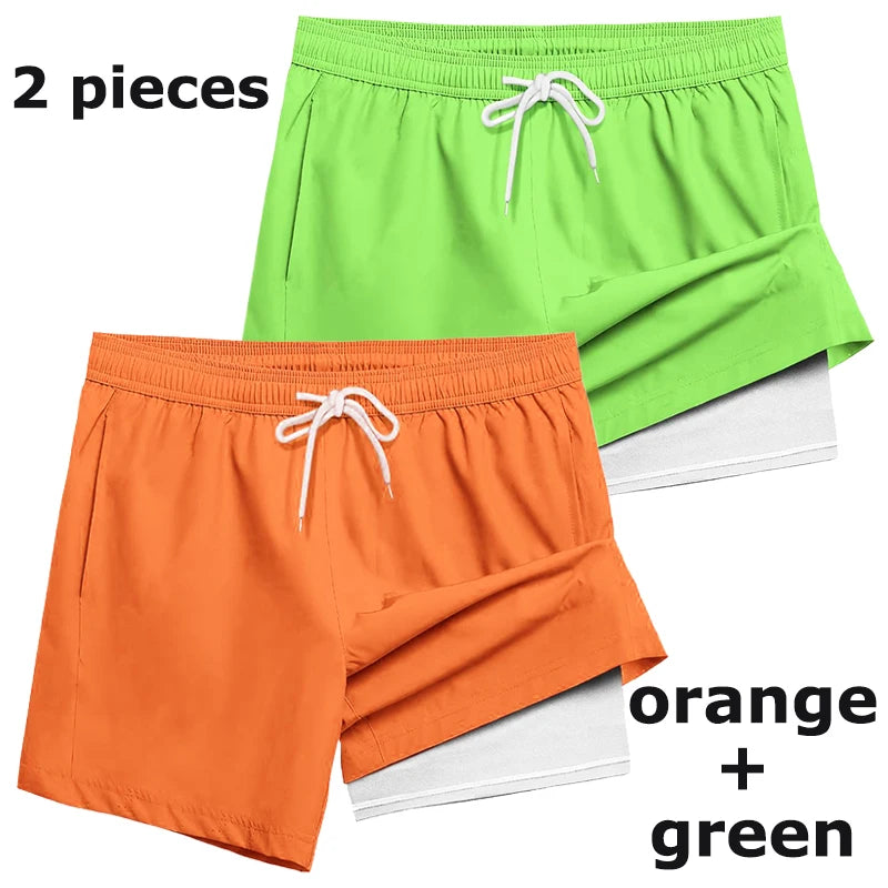 Herren-Badehose mit Kompressionsfutter, Handytasche, schnell trocknend, Badeshorts, Strandshorts, Bademode