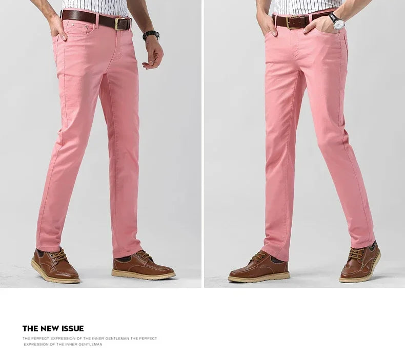 5 Farben Herren Bunte Denim Stretch Stretch Jeans Elastische Gelb Pink Rot Slim Herren Bekleidung Einfache Business Denim Hosen