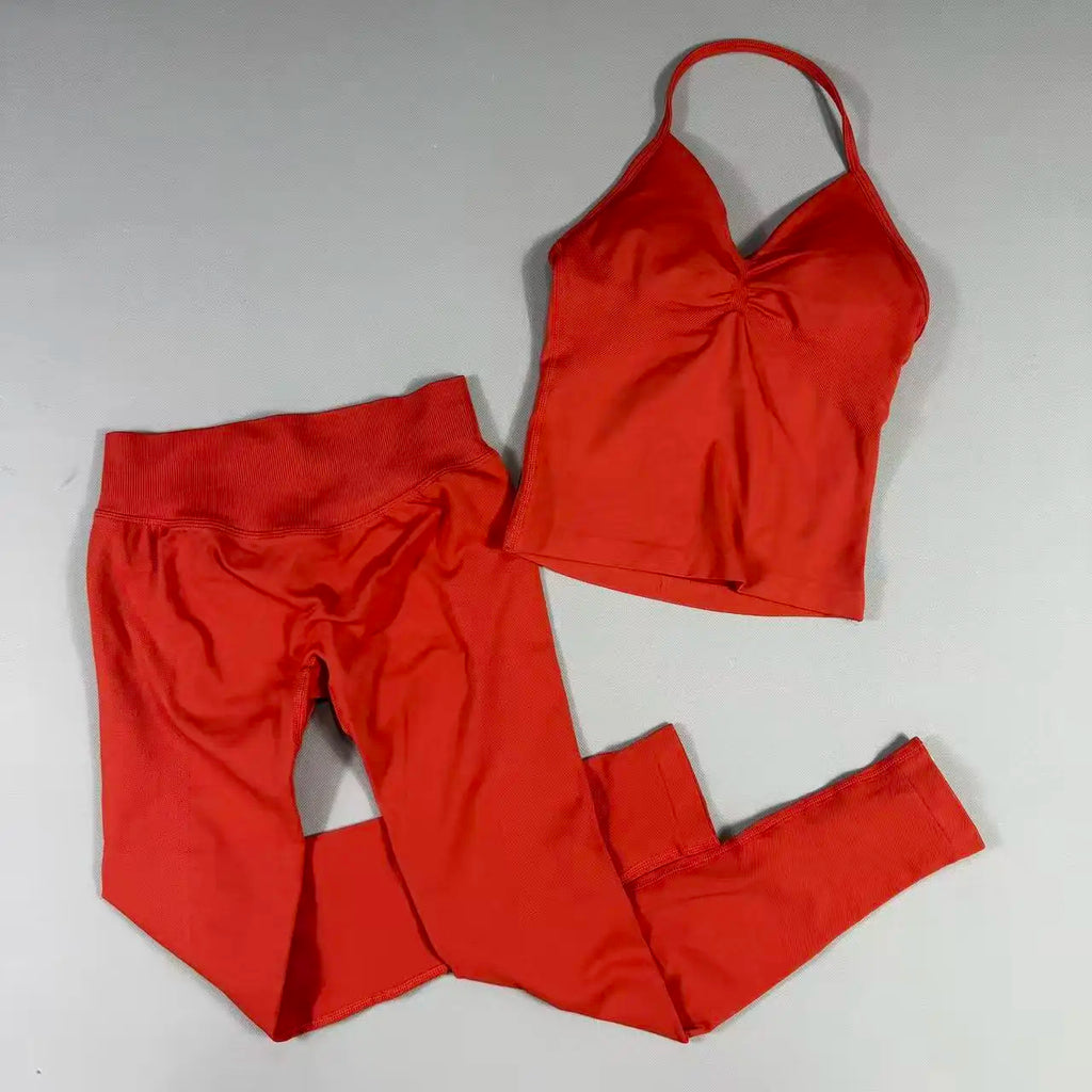 UETEEY Seamless Gym Set Women Tank Tops High Waist Scrunch Yoga Leggings Fitness Clothes Workout Sets Gym Suit Activewear