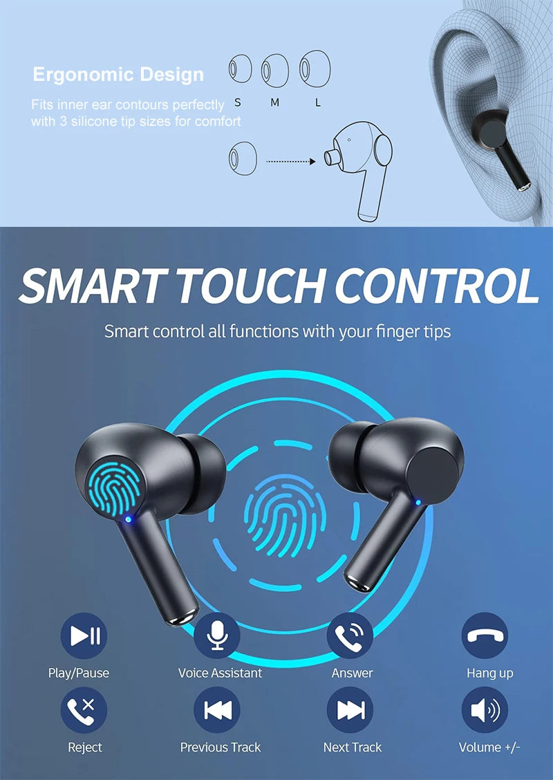 Kabellose Bluetooth 5.3 Kopfhörer 60 Std. Wiedergabezeit LED-Leistungsanzeige Ohrhörer Mikrofon Geräuschunterdrückung Stereo Sound Earphones
