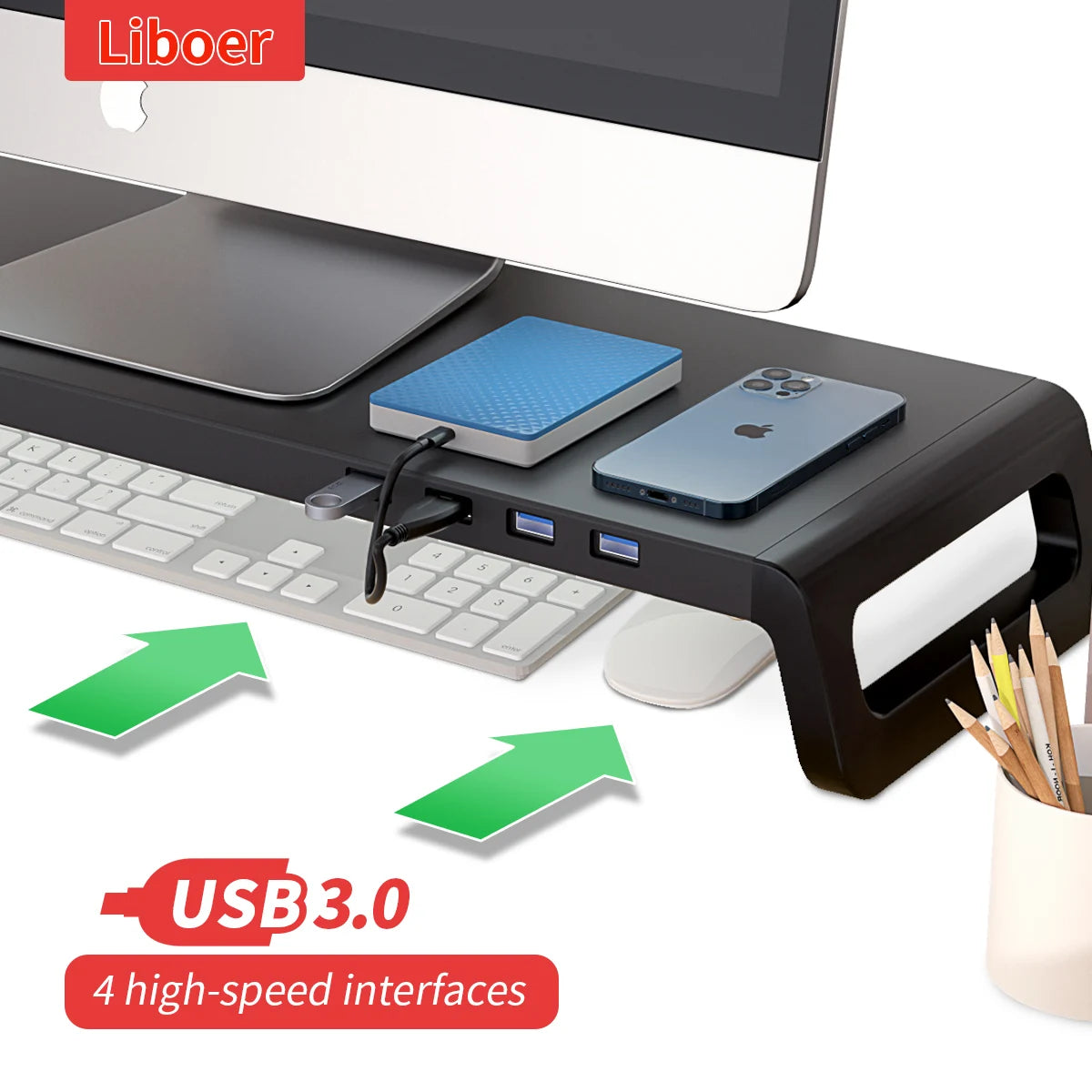 Monitor Stand Desk Monitor Stand Riser with USB 3.0 Hub Lightweight Sturdy Aluminium ABS Material Monitor Desk Shelf Hauptbild