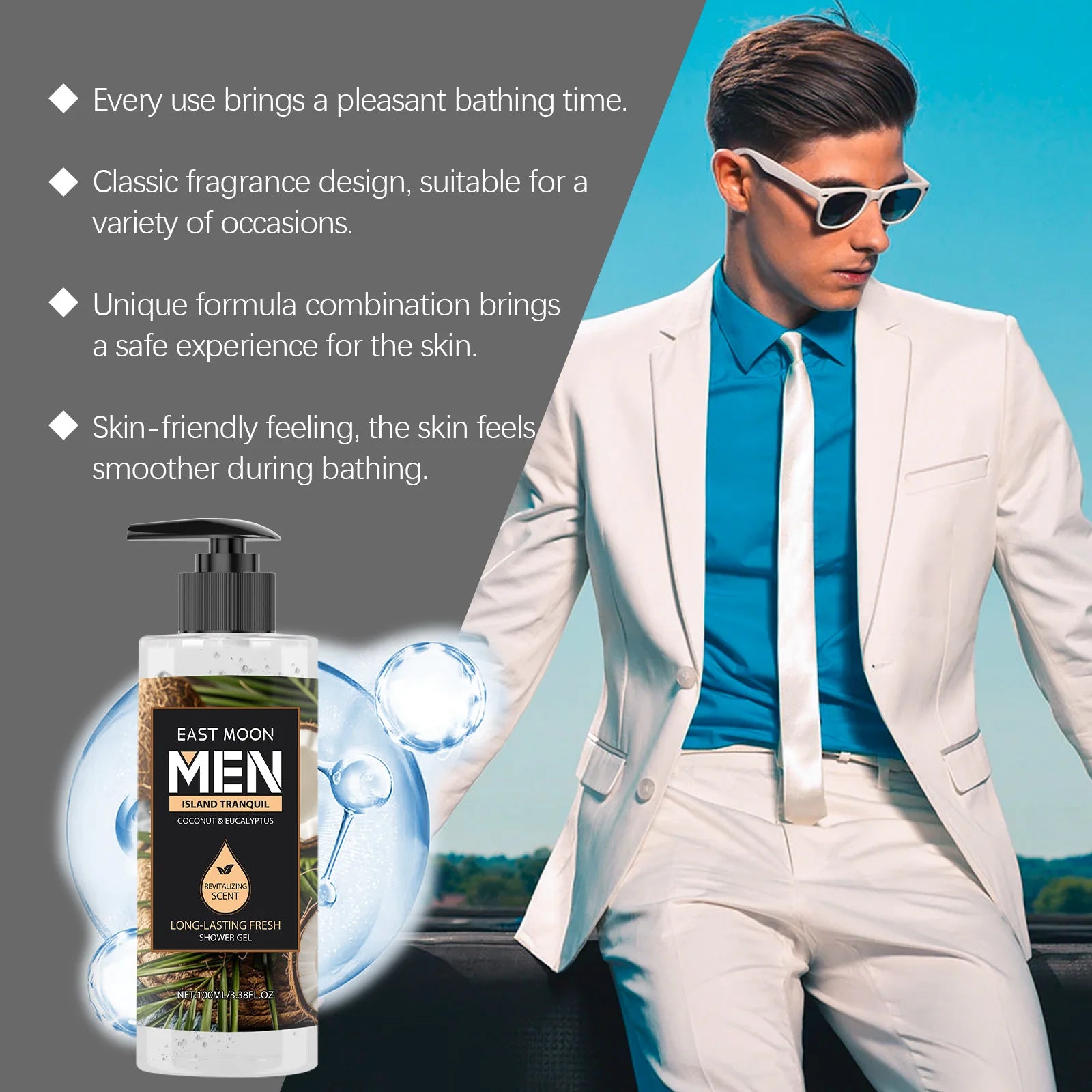 Men's Eucalyptus Coconut Body Wash Deep Cleansing Shower Gel Refreshing Scent Long Lasting Fragrance Oil Control 100ml