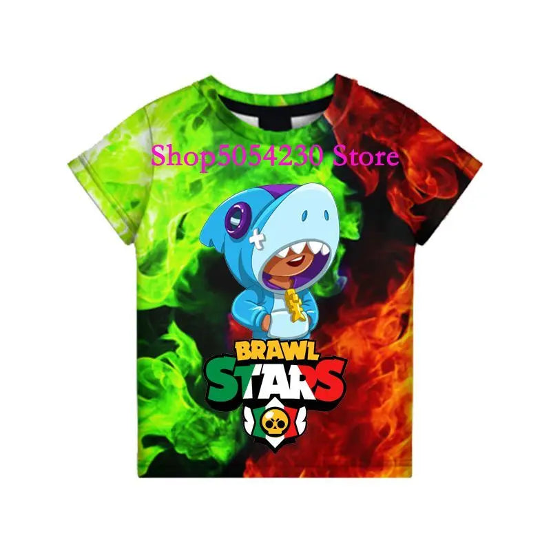 Boys Summer T-shirt Tees Brawl-Stars Anime Figures Leon Cartoon Characters Kids Cosplay Costumes Crow T Shirt Christmas Gifts