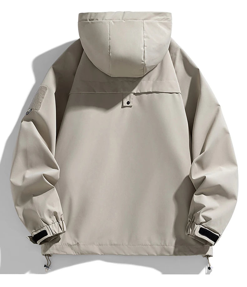 Windbreaker Herren Kapuzenjacke Reißverschluss Mantel Cargo Wasserdicht Schwarz Bomber Camping Loose Dünn Softshell Kapuzen-Wanderjacke