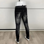Street Fashion Herren Eng Schwarz Grau Jeans Retro Elastische Schlankmachende Split-Style Jeans Herren Retro Designer Brand Jeans Hombre