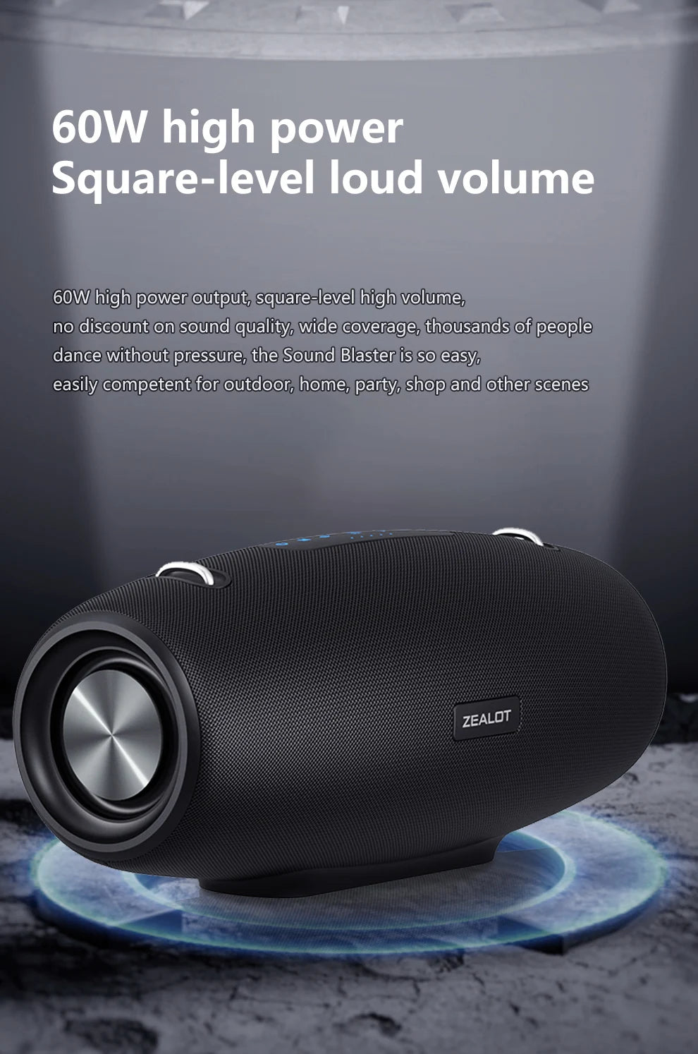 ZEALOT S67 Tragbarer Bluetooth-Lautsprecher mit Schultergurt, wasserdicht für den Außenbereich, Stereo-Klang, starker Bass, 40 Std. Wiedergabe