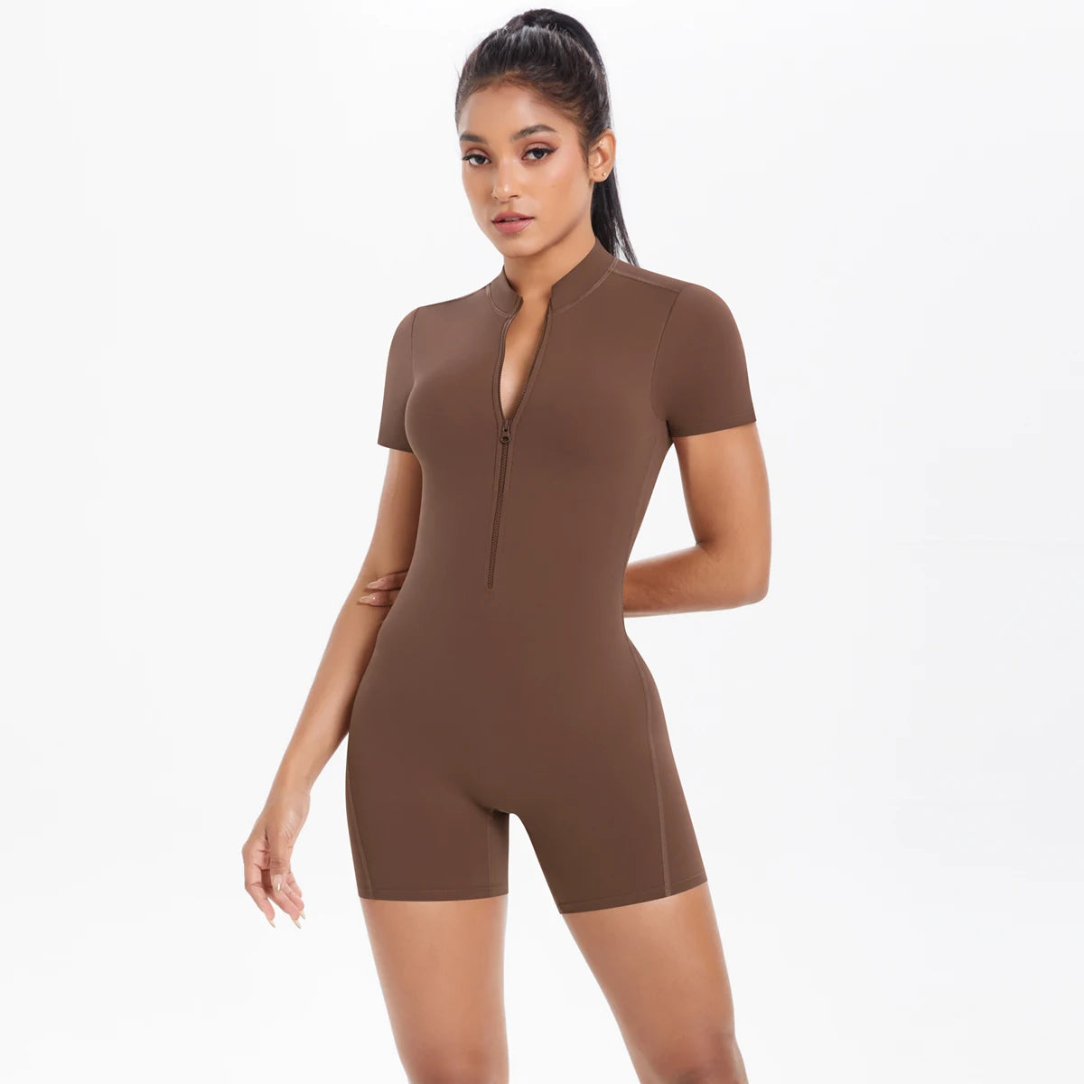 Reißverschluss Gym Jumpsuit Kurz Damen Yoga Sets Sport Outfits Weibliche Yoga Overalls Workout Kleidung Fitness Anzug Damen Trainingsanzug Zweitbild