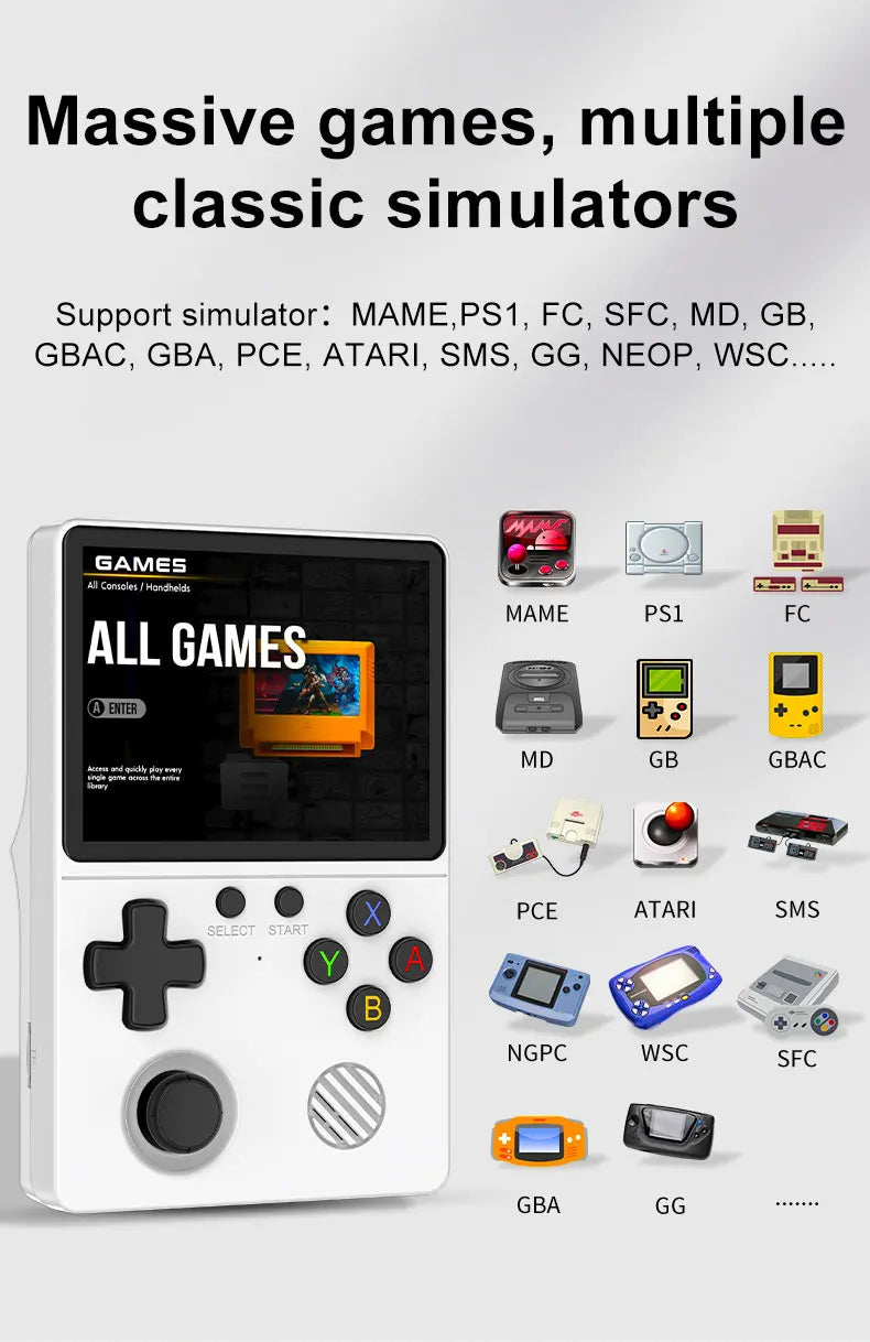 Neue Handheld-Spielekonsole mit Multi-Plattform-Unterstützung, HD-IPS-Bildschirm, 3D-Joystick, ergonomische Spielekonsole GB350