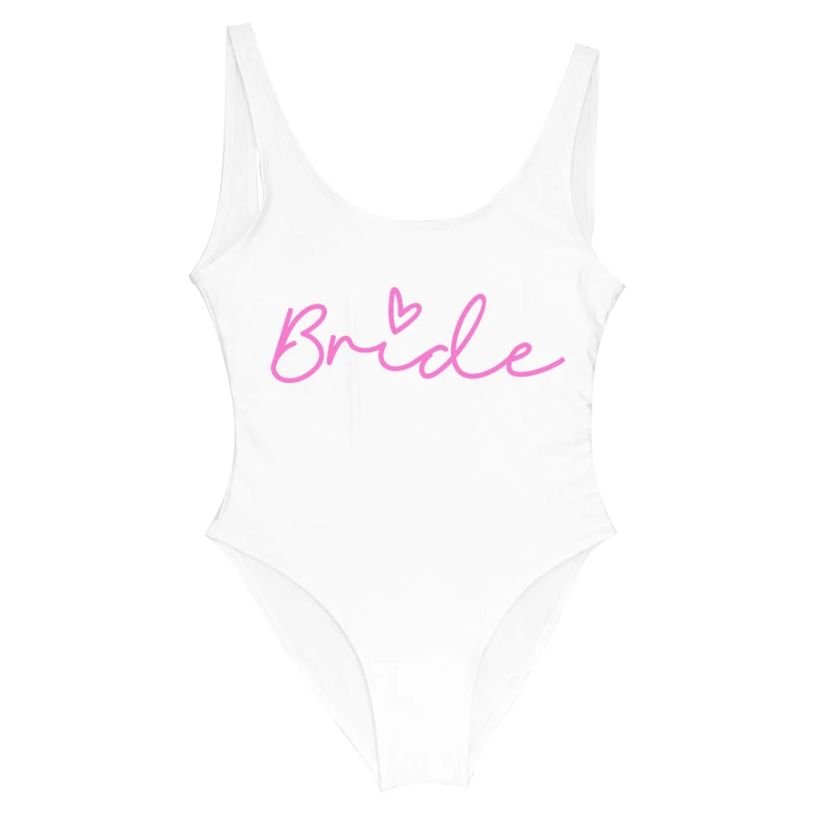Junggesellinnenabschied Badeanzüge Einteiler Team Braut Bademode Braut zu sein Frau Rosa Bademode Bachelorette Strandmode Badeanzüge
