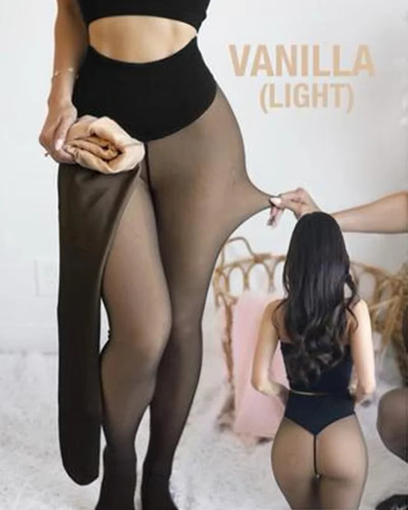 Einnaht-Fleece-Strumpfhose gefütterte Thermo-Leggings formgebender Kompressionsbund durchscheinende Strumpfhose transparente Fleece-Leggings große Größen