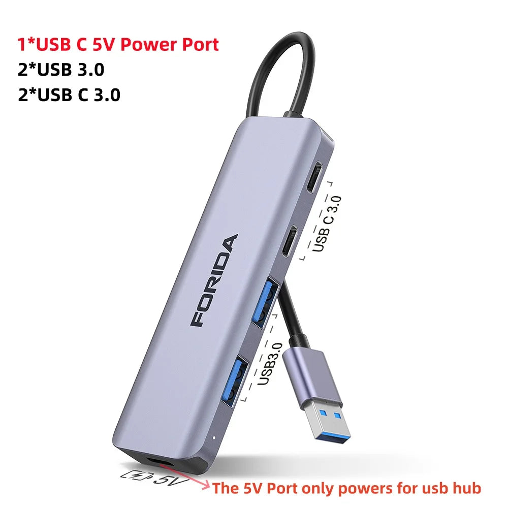 FORIDA USB-Hub Typ C 10 Gbit/s USB-C-Splitter PD 100 W Stromladung USB 3.2 Gen2 Adapter für Laptop MacBook Desktop Tablet