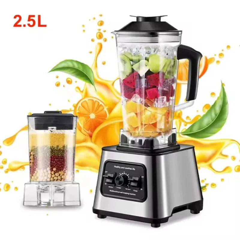 6000W Leistungsstarker Standmixer Mixer Entsafter Smoothie Maker Tischmixer 2.5L Behälter Küchenmaschine Mixer für Eis, Nüsse und Obst