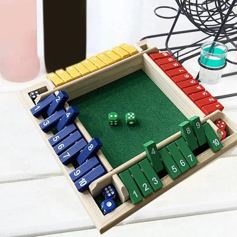 Vierseitige Klappkarten-Spiele Intellektuelles Lernspiel Box Würfel Spielzeug Eltern-Kind-Spiele Shut The Box Holz-Zahlen-Spiel Brettspiele