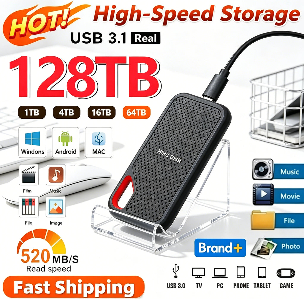 High-Speed Original SSD 2TB Portable USB3.1 Festplatte 4TB Geräuschlose Disk für Freelancer Laptop Tablet Werkbank