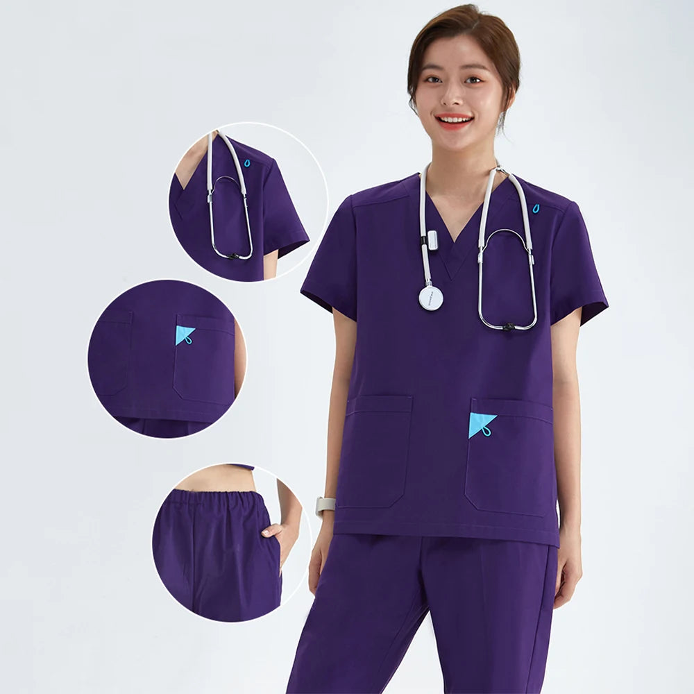 V-Ausschnitt Medizinische Uniform Sets für Damen Dreieckiger Ring Melange Schmale Stilloutfits Zahnärztliche Krankenhaus Arbeitsanzüge 202