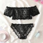 Dessous-Set mit Tupfenmuster, semi-transparentem Design, Bustier-Oberteil und Höschen-Set, Damenbekleidung