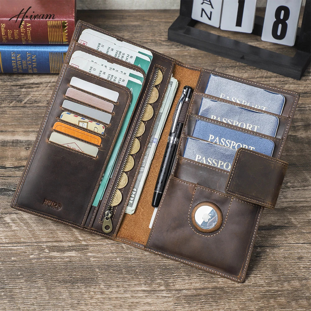 Genuine Leather Family Passport Wallet with Anti-lost Airtag Case Passport Cover For Cards Pen Holder Passport Travel Clutch Bag Hauptbild