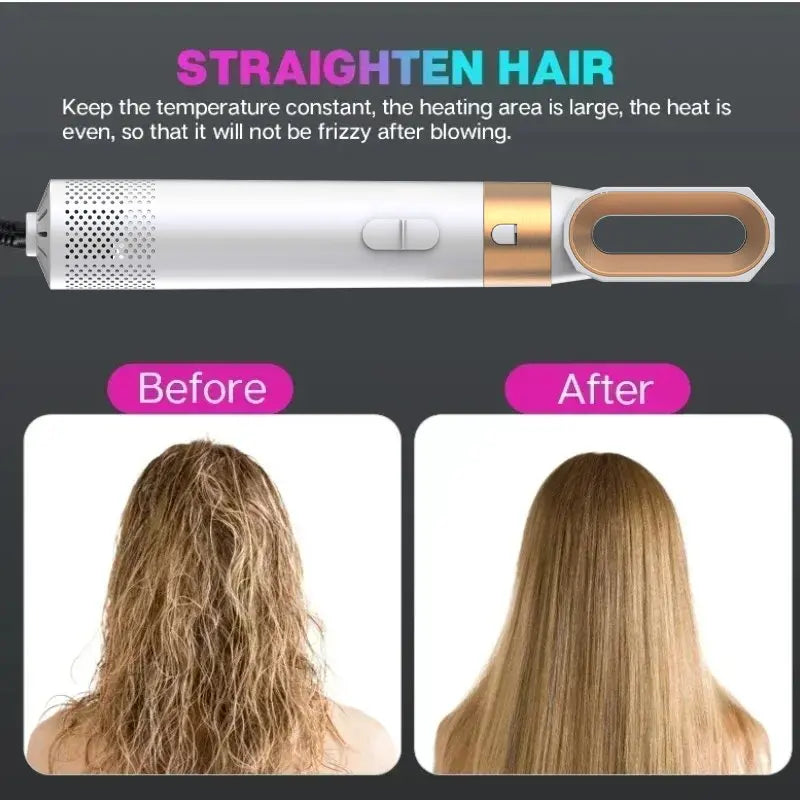 5-in-1-Haartrockner- und Heißluftkammbürste mit Lockenstab und Haarglätter zum schnellen Trocknen, Locken, Glätten und Stylen