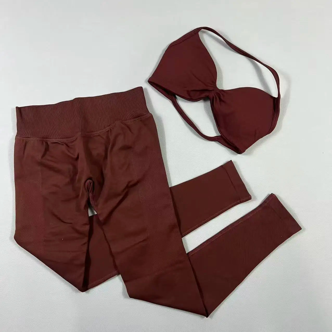 UETEEY Set für Damen, Trägerloser Yoga-BH, Sport-Top, Workout-Leggings-Set, Nahtloses Fitnessstudio-Set, Fitnesskleidung, Outfit, Activewear