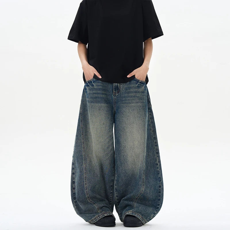 2025 Frühling Neue Herrenjeans Oversize Weite Beinhose Lockere Vintage Patchwork Blitz-Riss-Denim-Hose Streetwear Herren Hauptbild