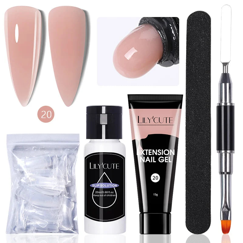 LILYCUTE 15ml Verlängerungsgel-Nagellack-Set Quick Nail Prolong mit Verlängerungsform-Nagelspitzen Acryl-Lösung Maniküre-Werkzeug-Kit