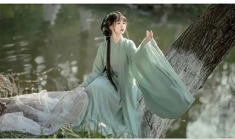 China Traditionelle Hanfu Damen Abendkleider Elegante Feenrock Weite Große Ärmel Elegantes Kleid Bankett Tanz Kleidung Frühling