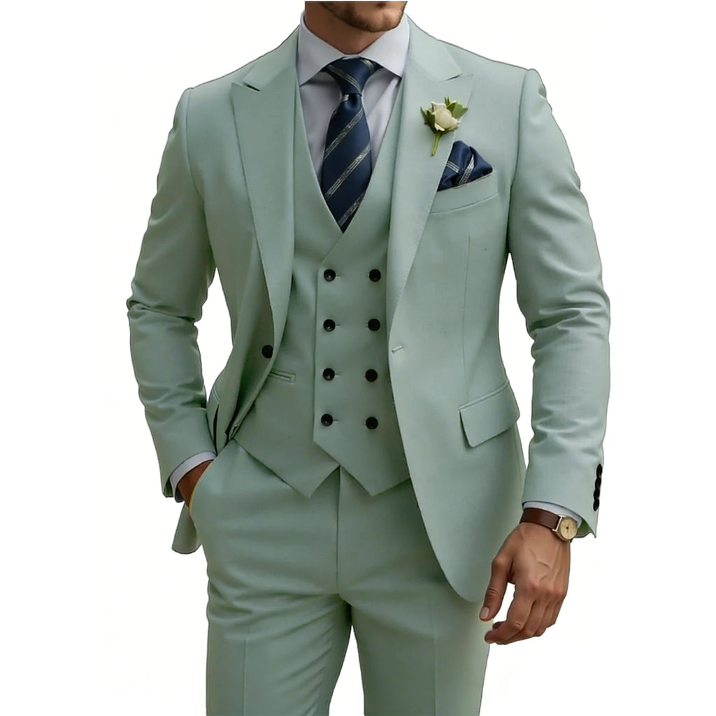 Herren 3-teiliger Slim Fit Anzug für Herren Zweireiher Hochzeits- Abschlussballanzug Formeller Business-Dinner-Smoking